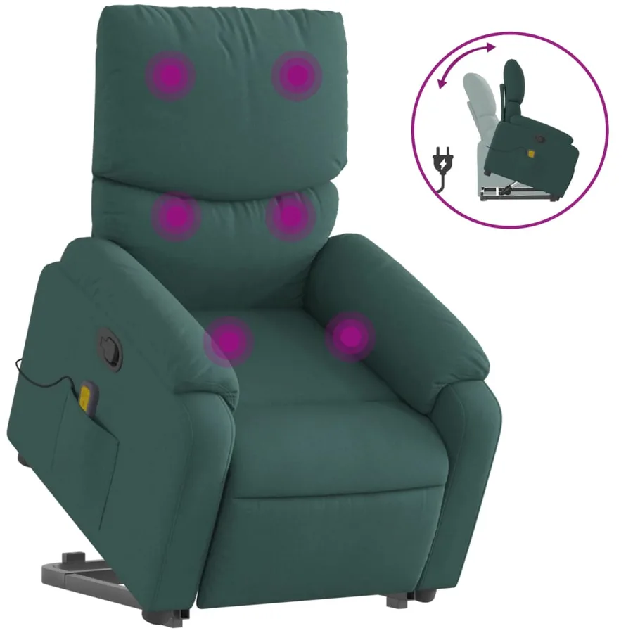 Fauteuil inclinable de massage Vert foncé Tissu - 2