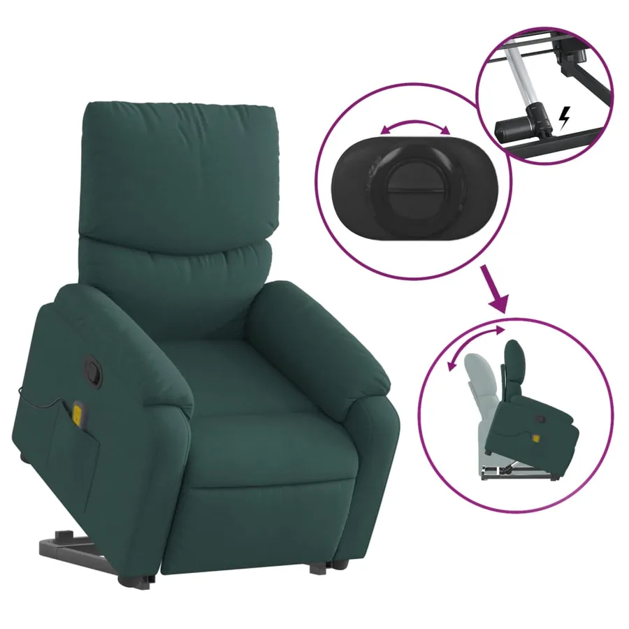 Fauteuil inclinable de massage Vert foncé Tissu - 6
