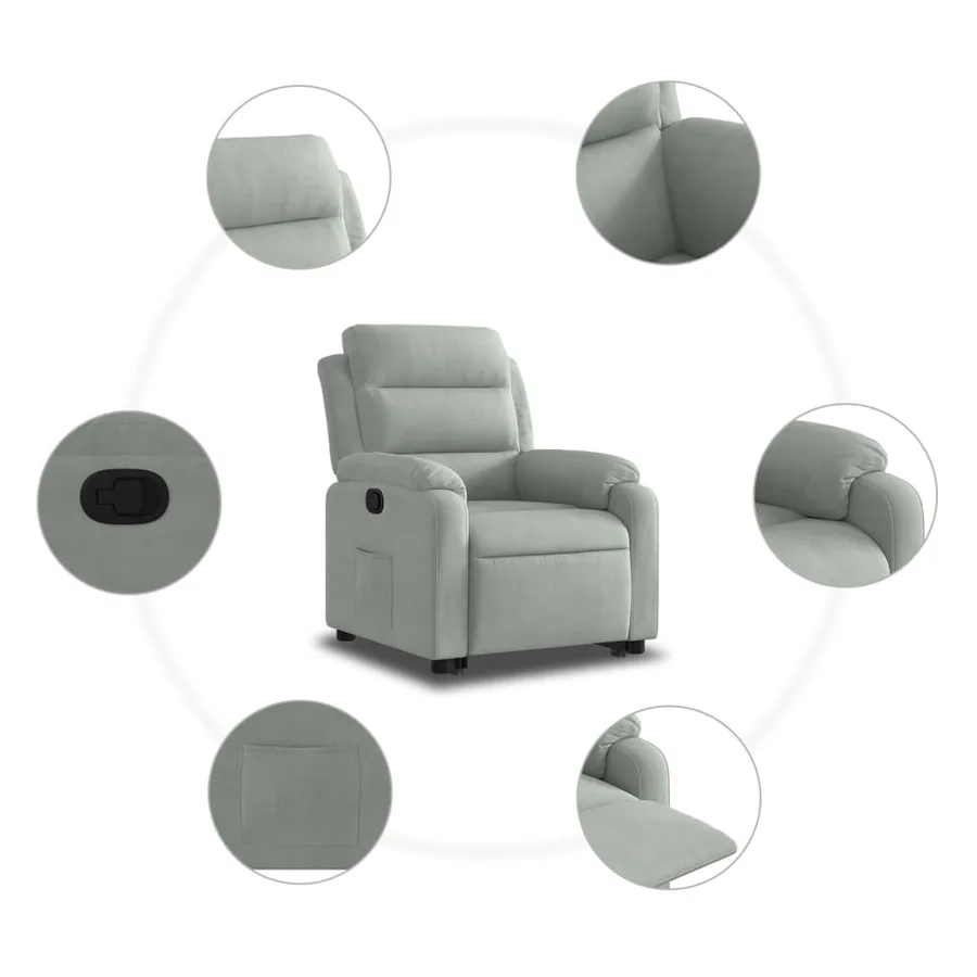 Fauteuil inclinable Gris clair Velours - 7