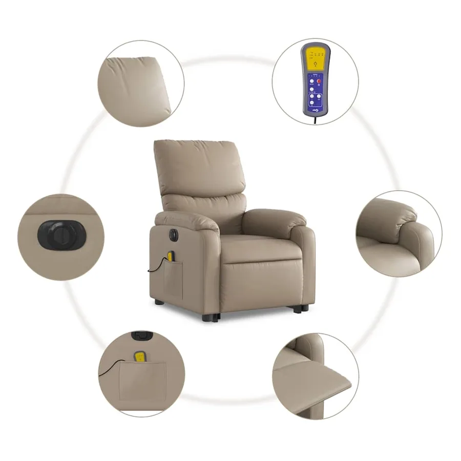 Fauteuil inclinable de massage électrique cappuccino similicuir - 8