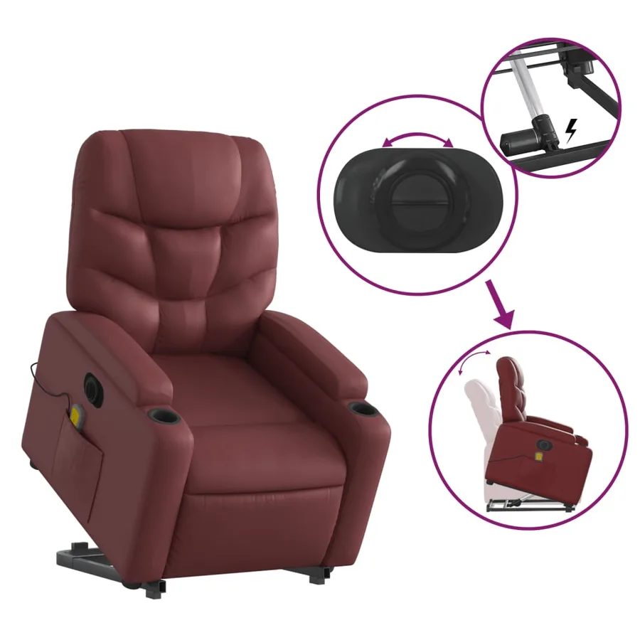 Fauteuil inclinable de massage électrique rouge bordeaux - 11