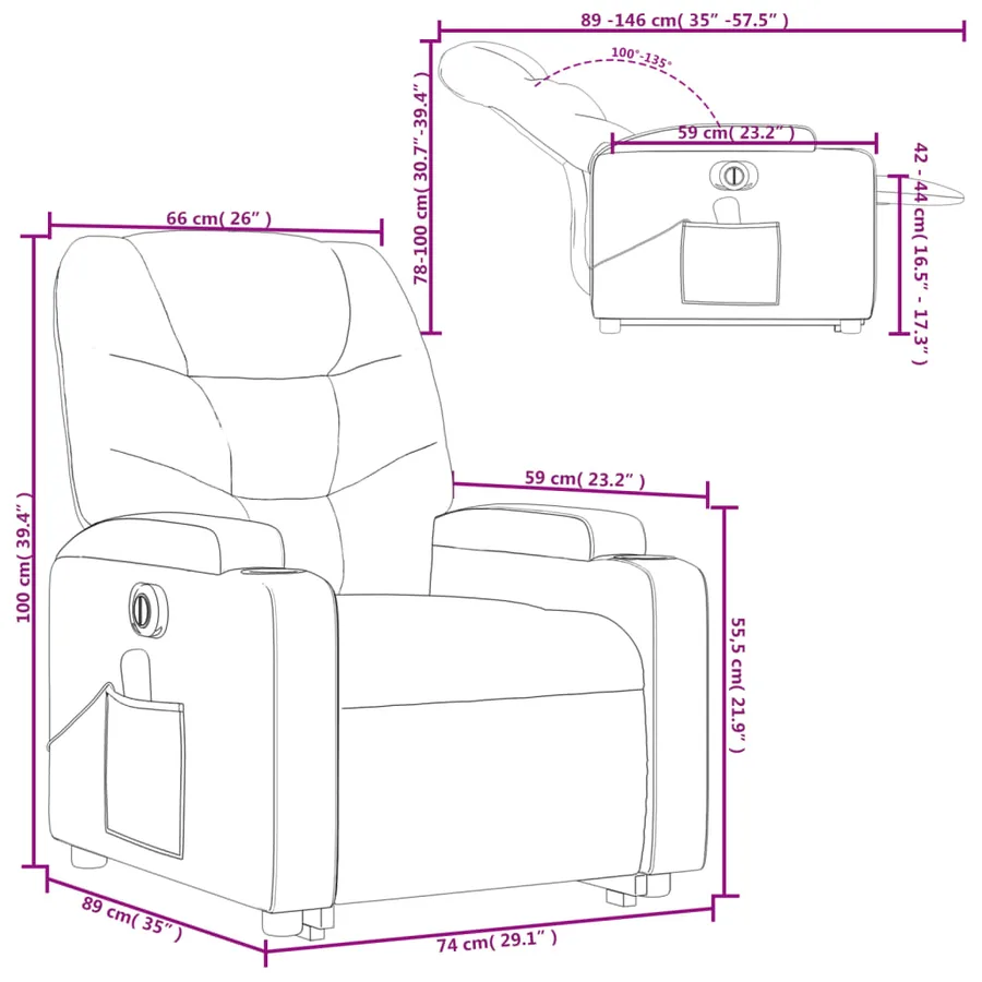 Fauteuil inclinable de massage électrique rouge bordeaux - 17