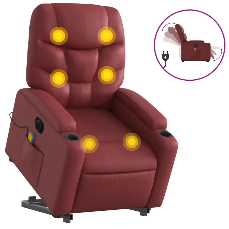 Fauteuil inclinable de massage électrique rouge bordeaux - 2