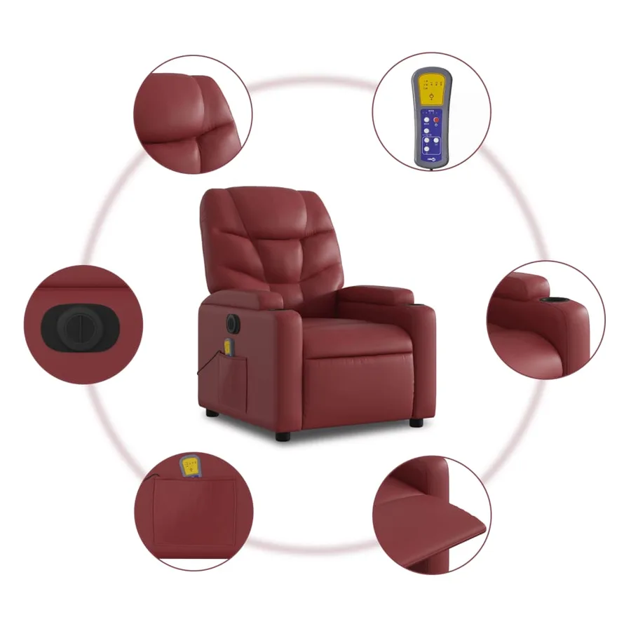 Fauteuil inclinable de massage électrique rouge bordeaux - 8