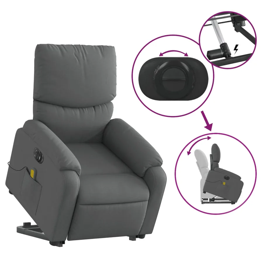 Fauteuil inclinable de massage électrique Gris foncé Tissu - 11