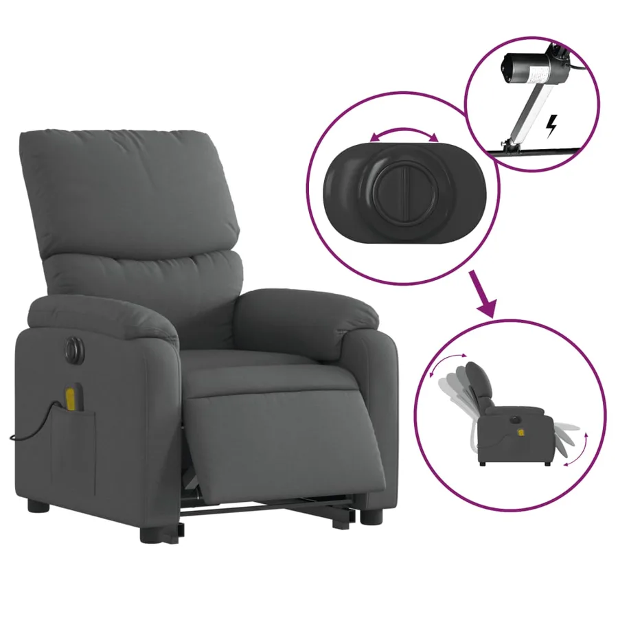 Fauteuil inclinable de massage électrique Gris foncé Tissu - 6