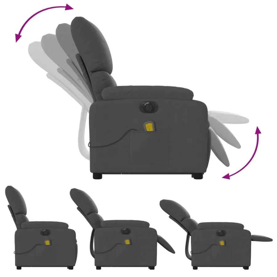 Fauteuil inclinable de massage électrique Gris foncé Tissu - 7