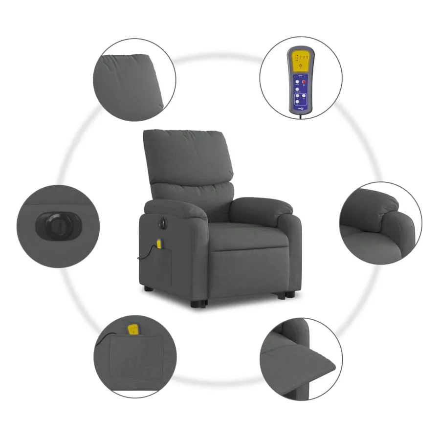 Fauteuil inclinable de massage électrique Gris foncé Tissu - 8