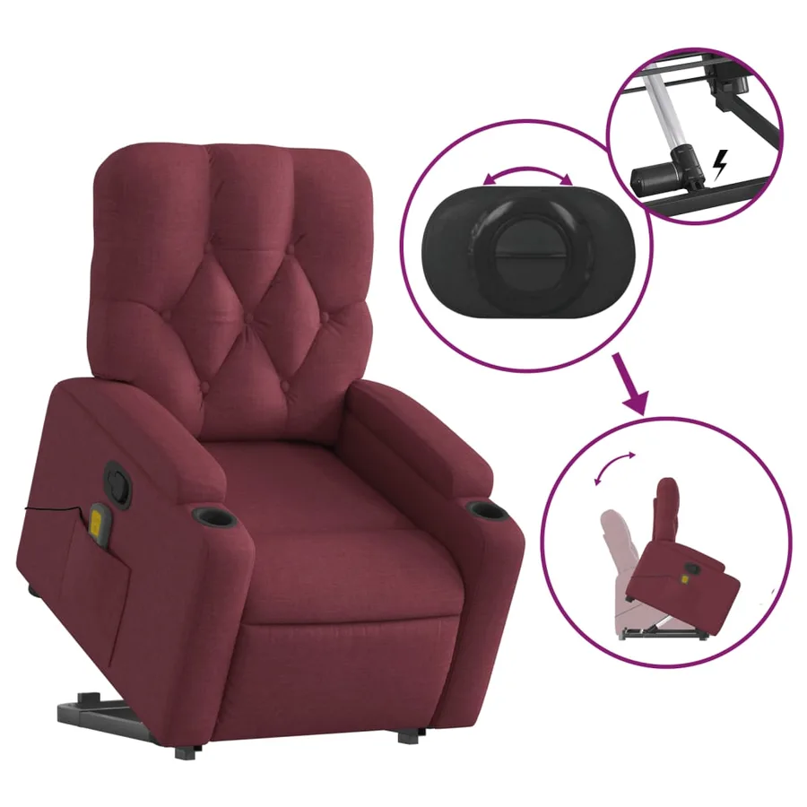 Fauteuil inclinable de massage Rouge bordeaux Tissu - 6