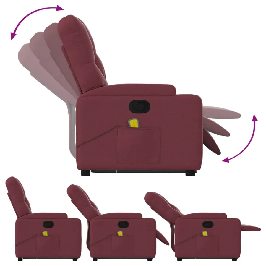 Fauteuil inclinable de massage Rouge bordeaux Tissu - 7