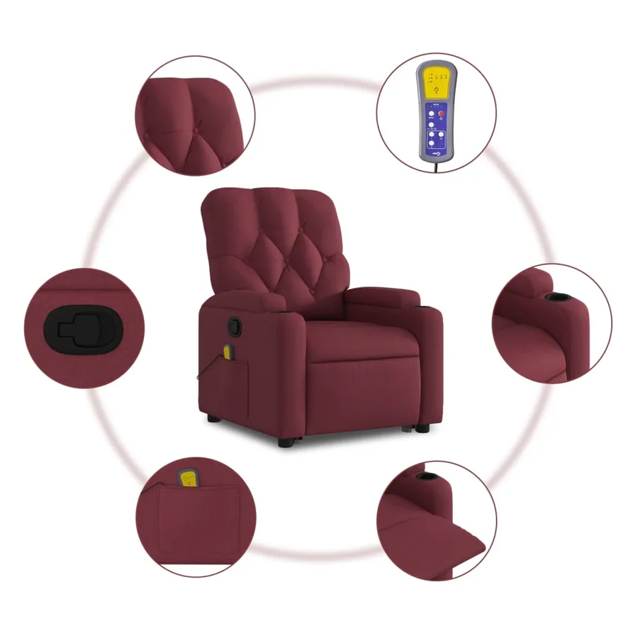 Fauteuil inclinable de massage Rouge bordeaux Tissu - 8