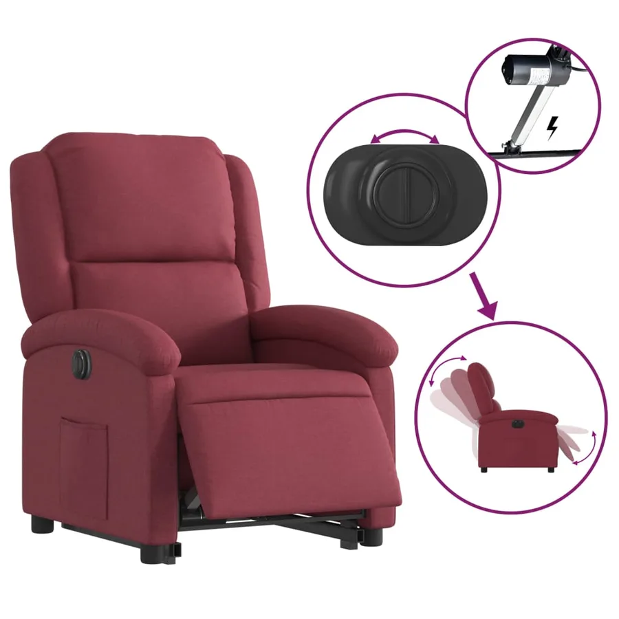 Fauteuil inclinable électrique rouge bordeaux tissu - 6