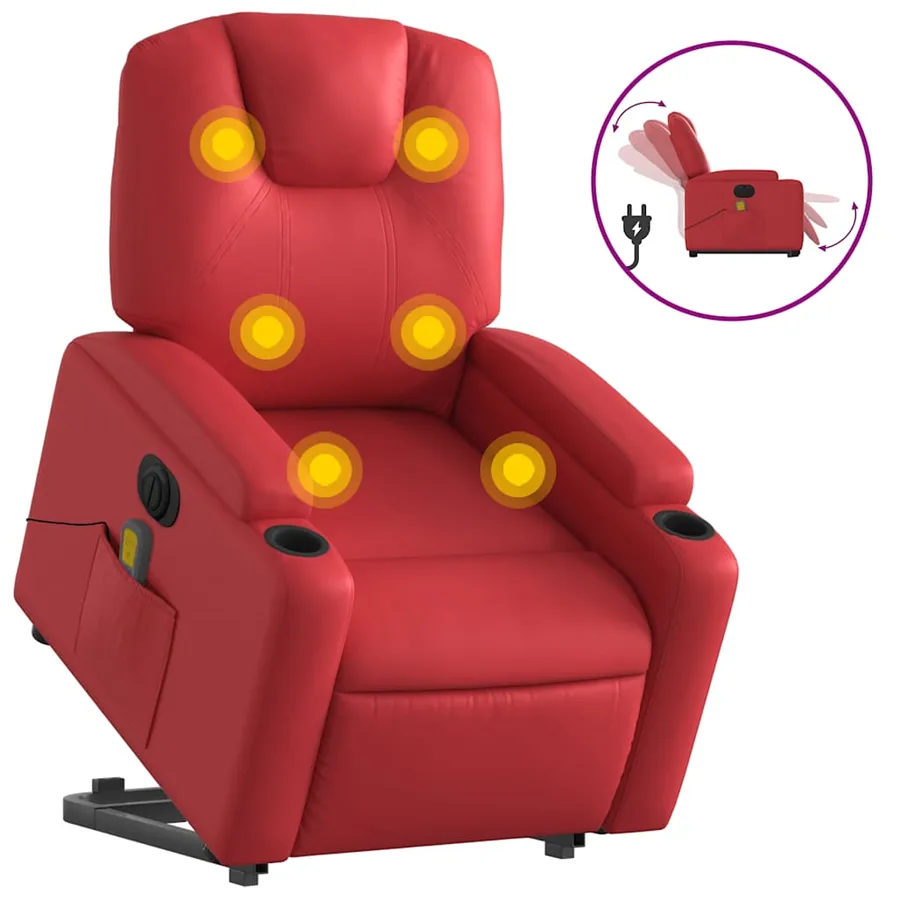Fauteuil inclinable de massage électrique rouge similicuir - 2