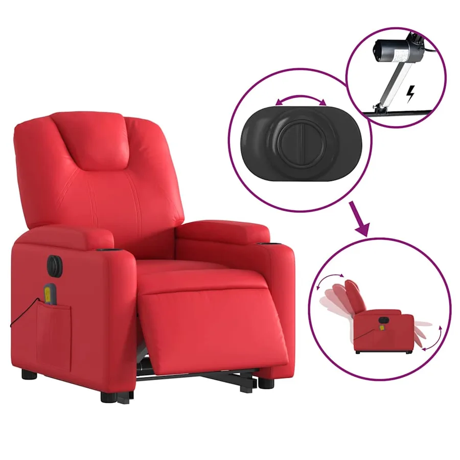 Fauteuil inclinable de massage électrique rouge similicuir - 6