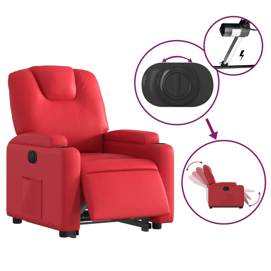 Fauteuil inclinable électrique rouge similicuir - 6