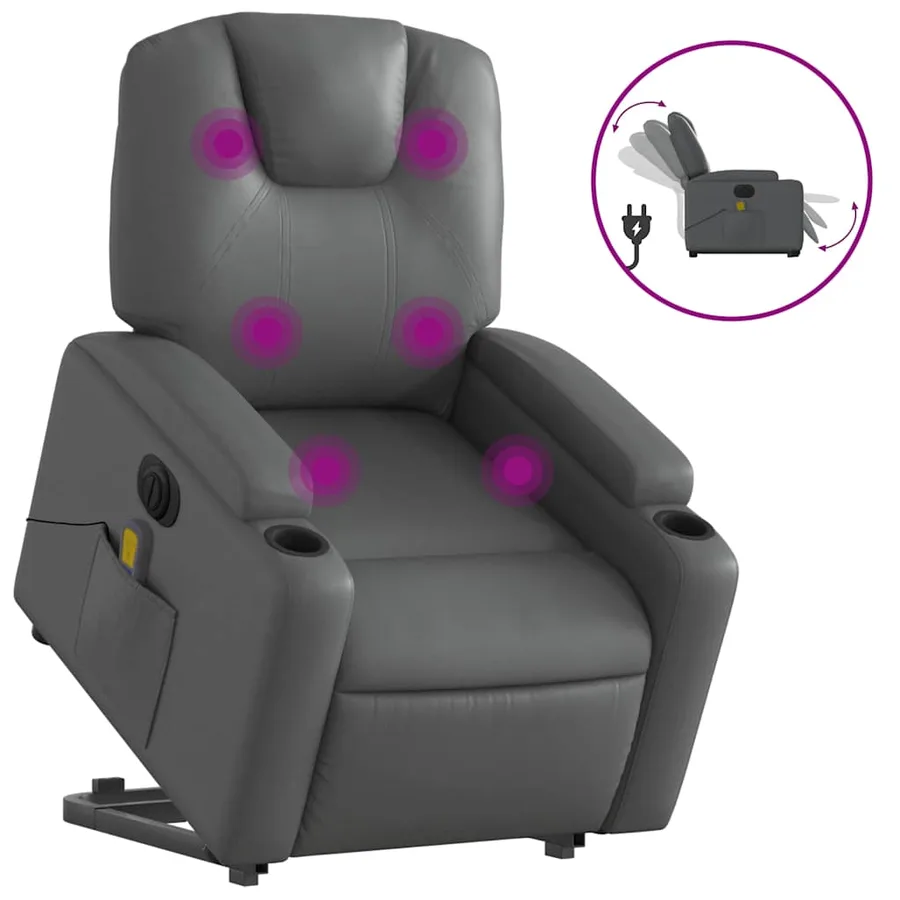 Fauteuil inclinable de massage électrique gris similicuir - 2