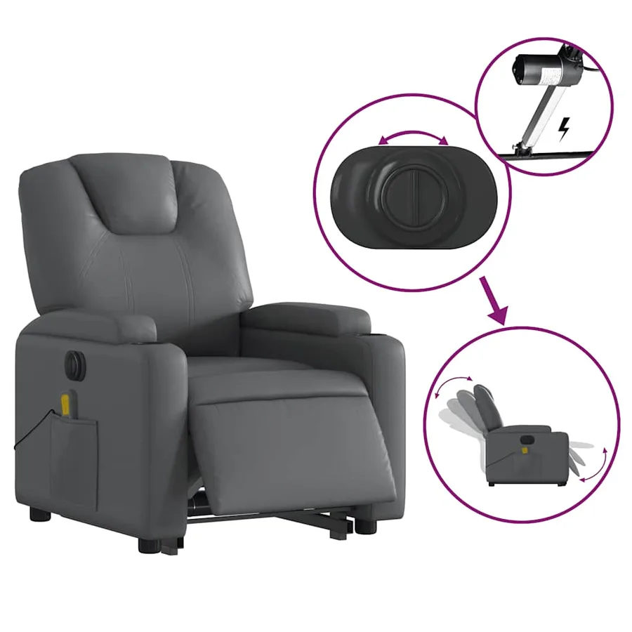 Fauteuil inclinable de massage électrique gris similicuir - 6