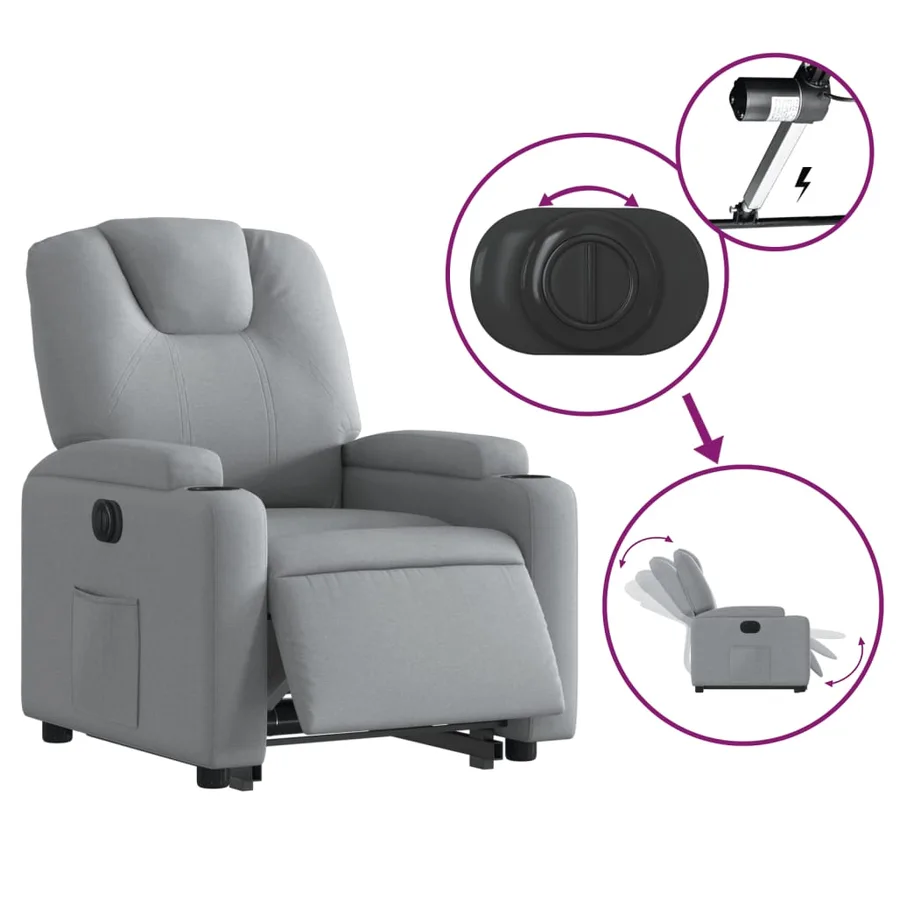 Fauteuil inclinable électrique gris clair tissu - 6
