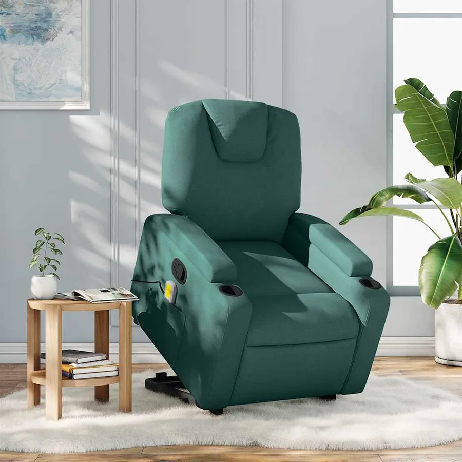 Fauteuil inclinable de massage Vert foncé Tissu - 16
