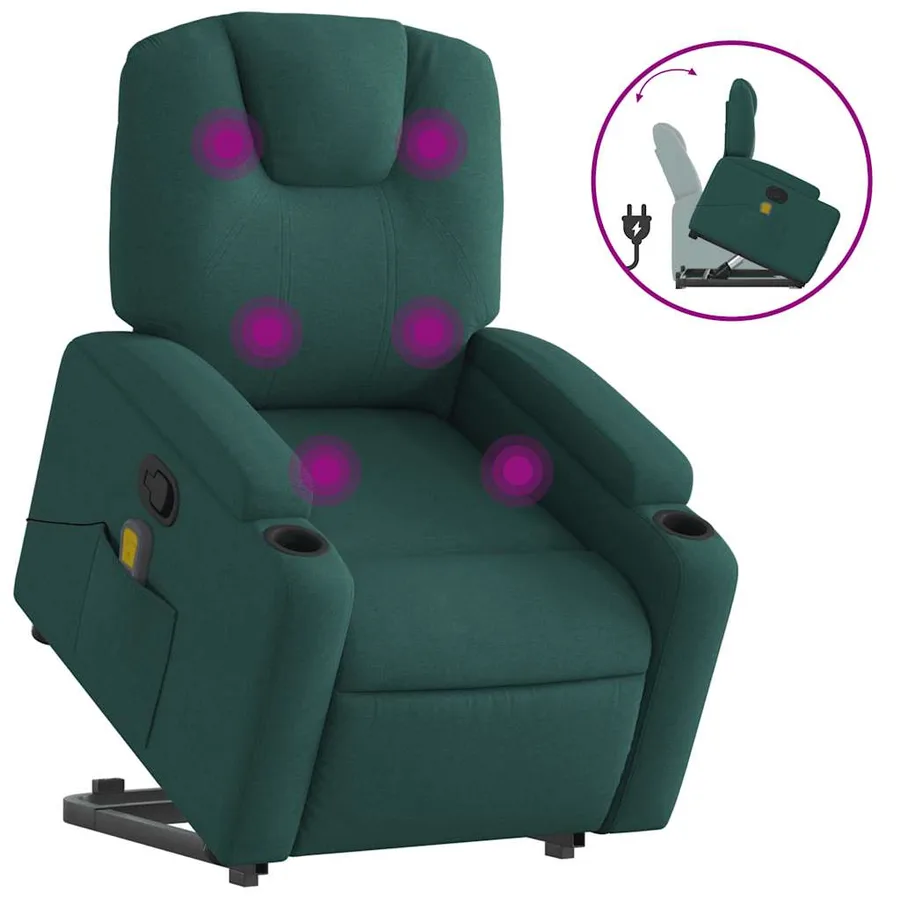 Fauteuil inclinable de massage Vert foncé Tissu - 2