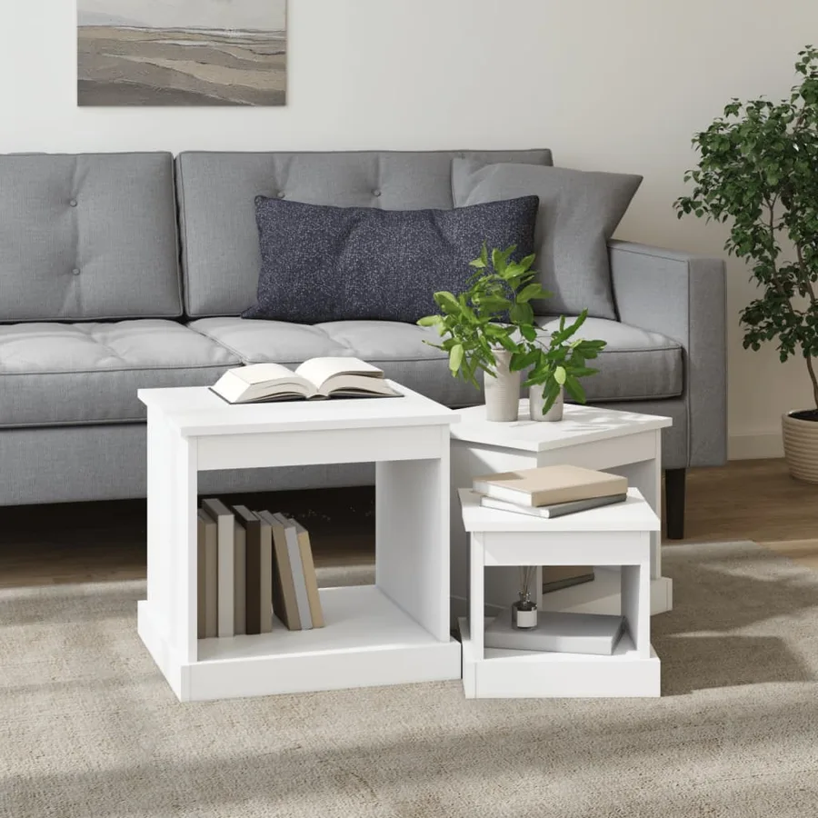 Tables basses 3 pcs blanc bois d'ingénierie - 3