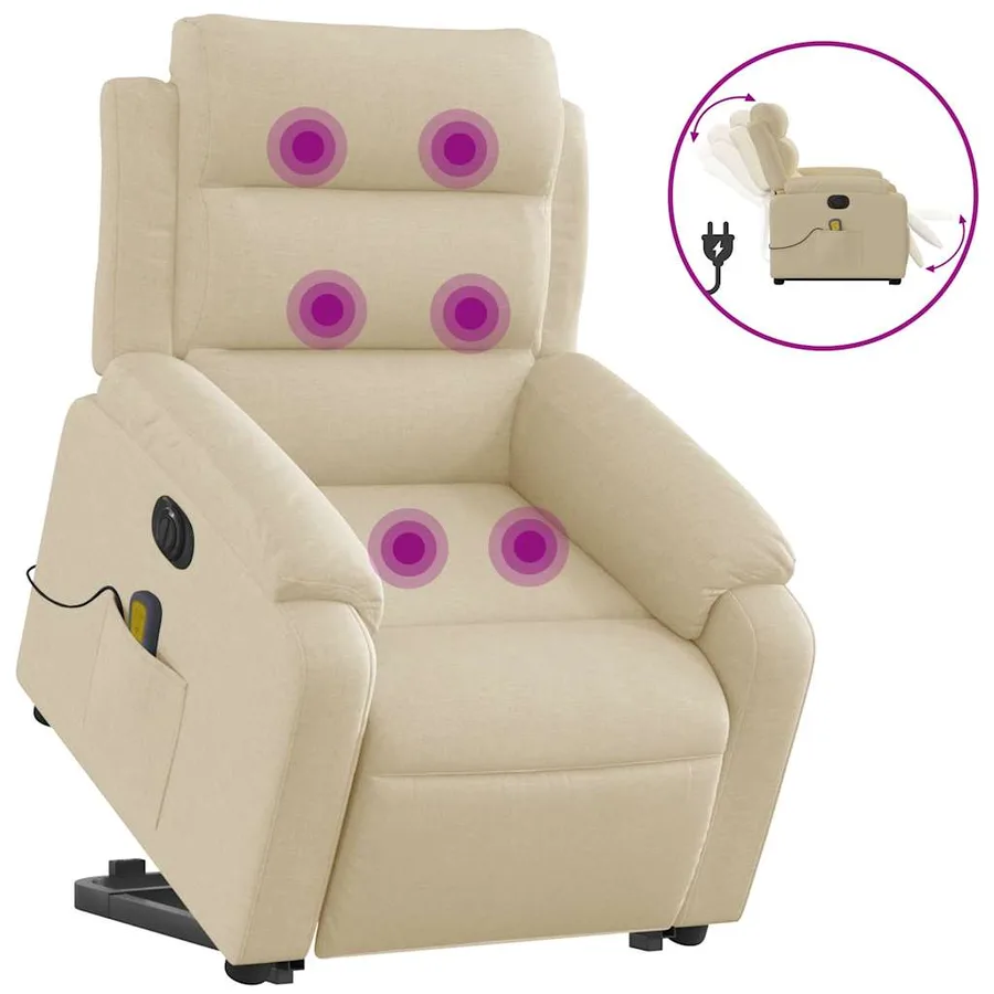 Fauteuil inclinable de massage électrique Crème Tissu - 2