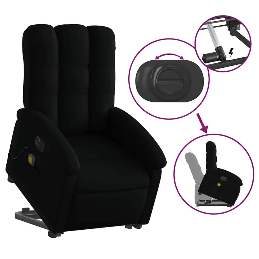 Fauteuil inclinable de massage électrique Noir Tissu - 6