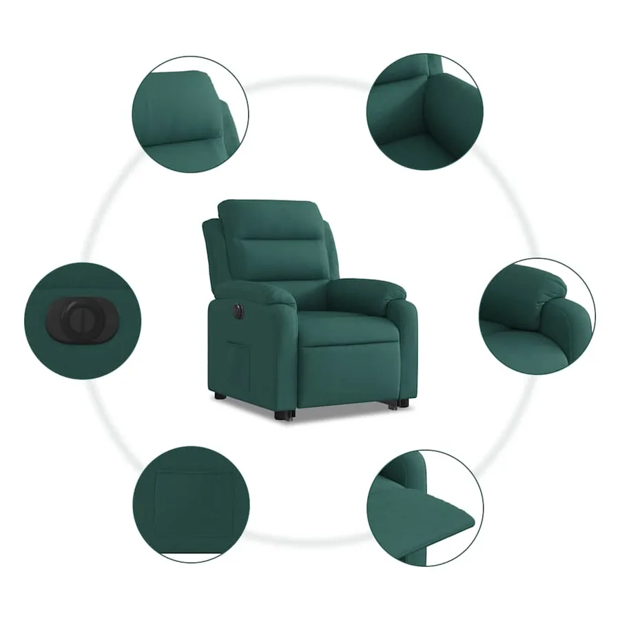Fauteuil inclinable électrique vert foncé tissu - 8