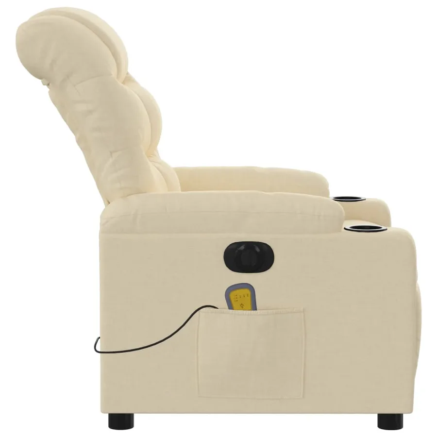 Fauteuil inclinable de massage électrique crème tissu - 10