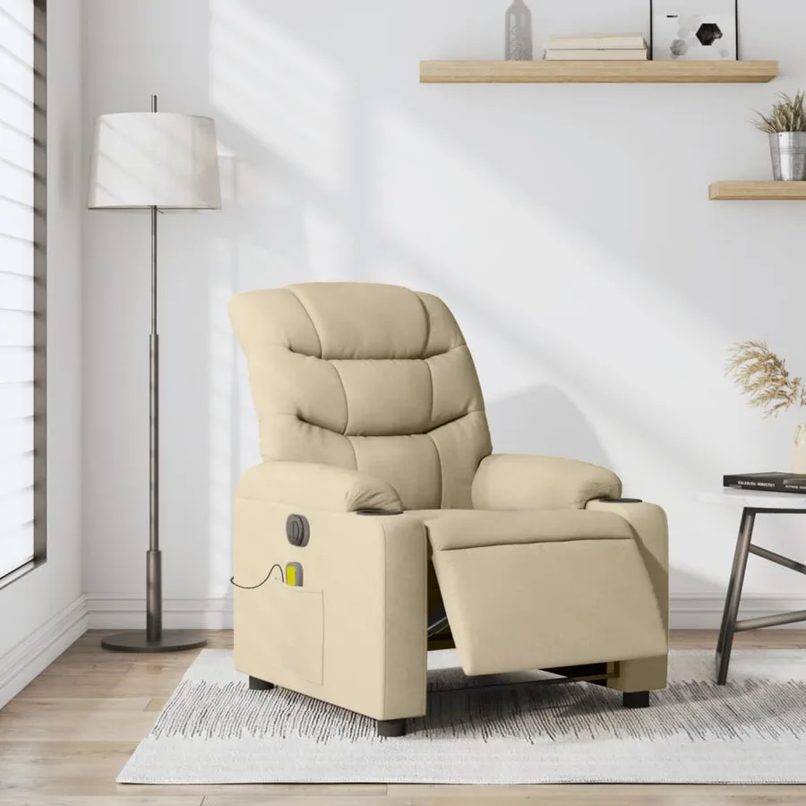 Fauteuil inclinable de massage électrique crème tissu - 16