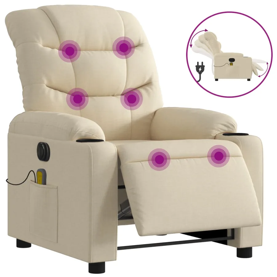 Fauteuil inclinable de massage électrique crème tissu - 2