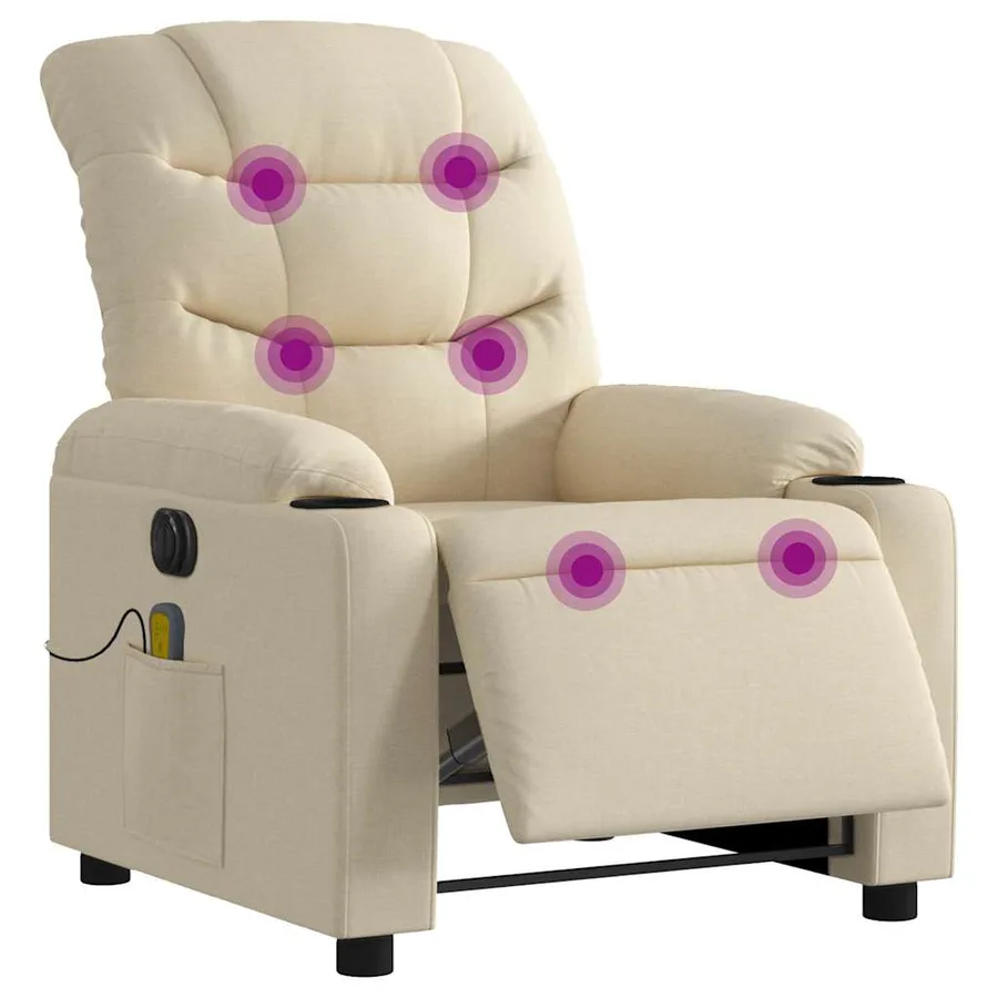 Fauteuil inclinable de massage électrique crème tissu - 3