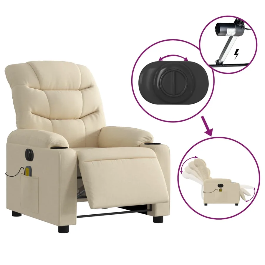 Fauteuil inclinable de massage électrique crème tissu - 6