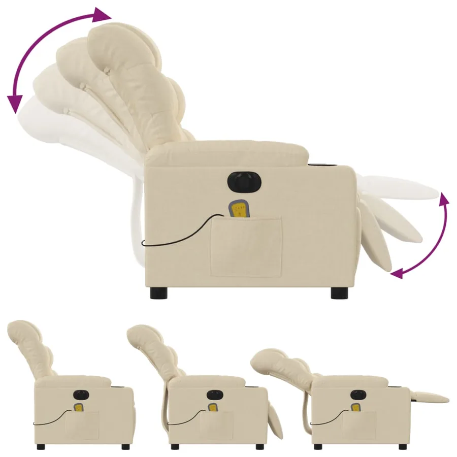 Fauteuil inclinable de massage électrique crème tissu - 7