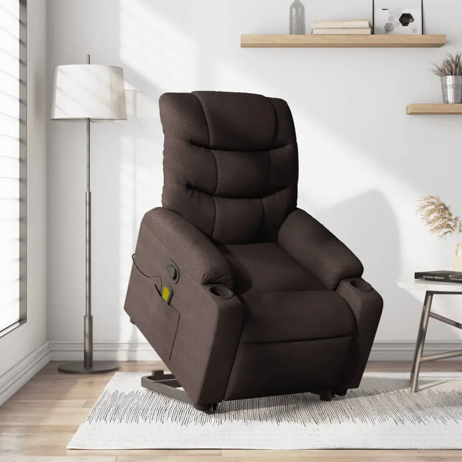 Fauteuil inclinable de massage Marron foncé Tissu - 16