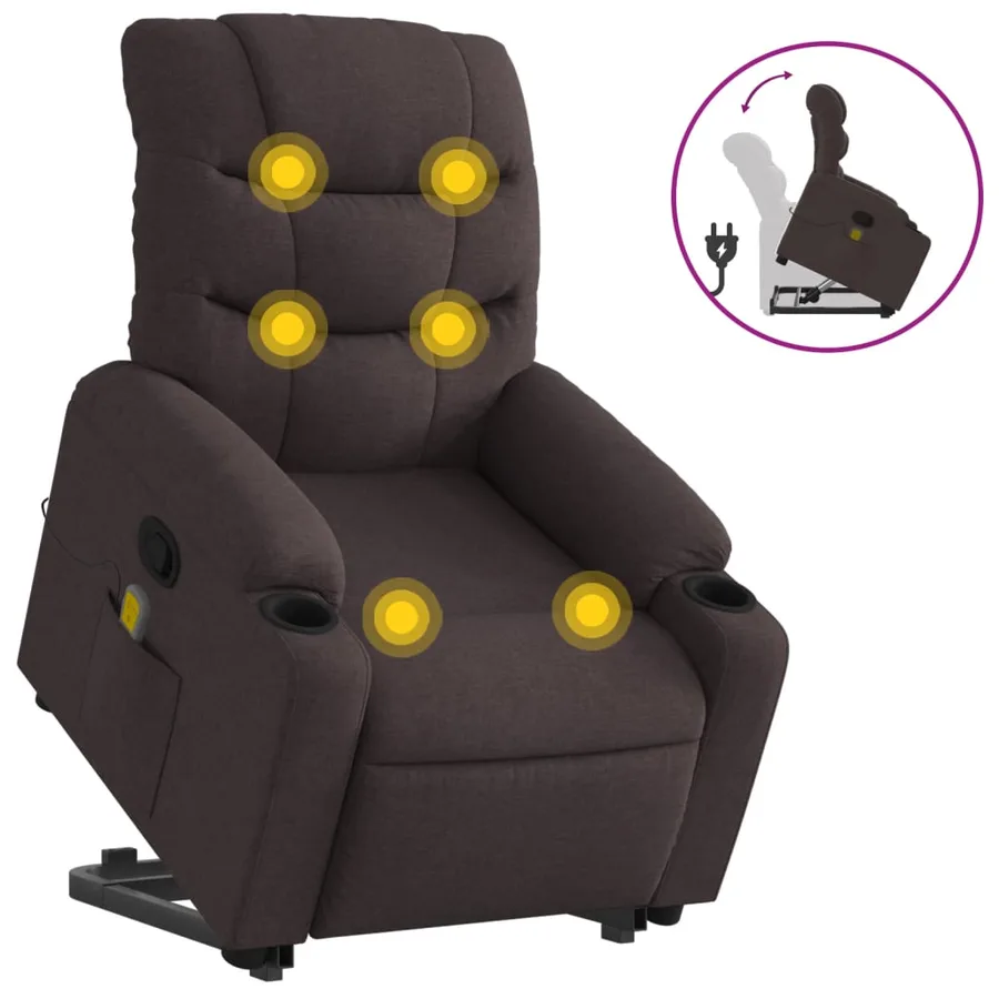 Fauteuil inclinable de massage Marron foncé Tissu - 2