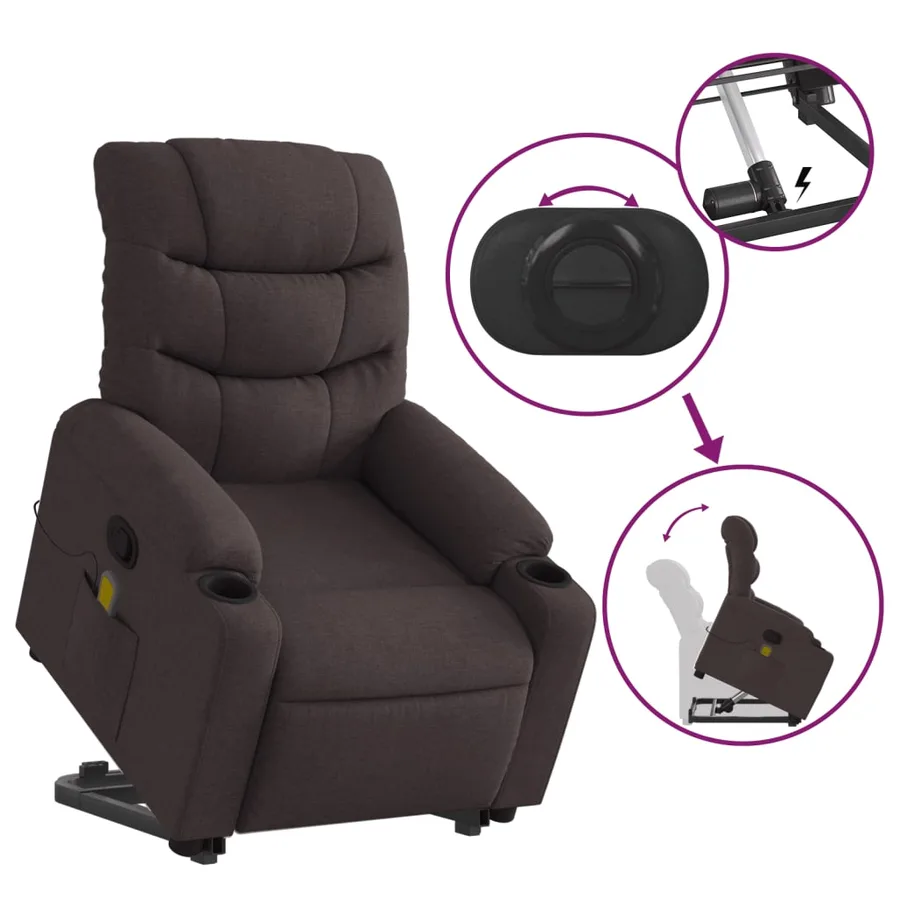 Fauteuil inclinable de massage Marron foncé Tissu - 6
