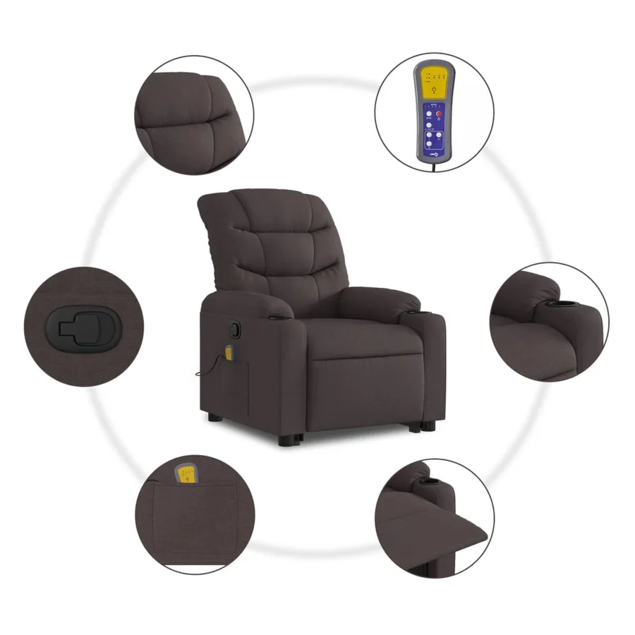 Fauteuil inclinable de massage Marron foncé Tissu - 8