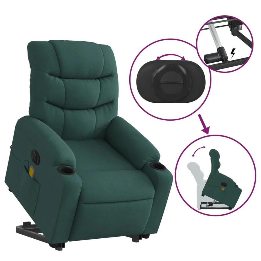 Fauteuil inclinable de massage électrique Vert foncé Tissu - 11