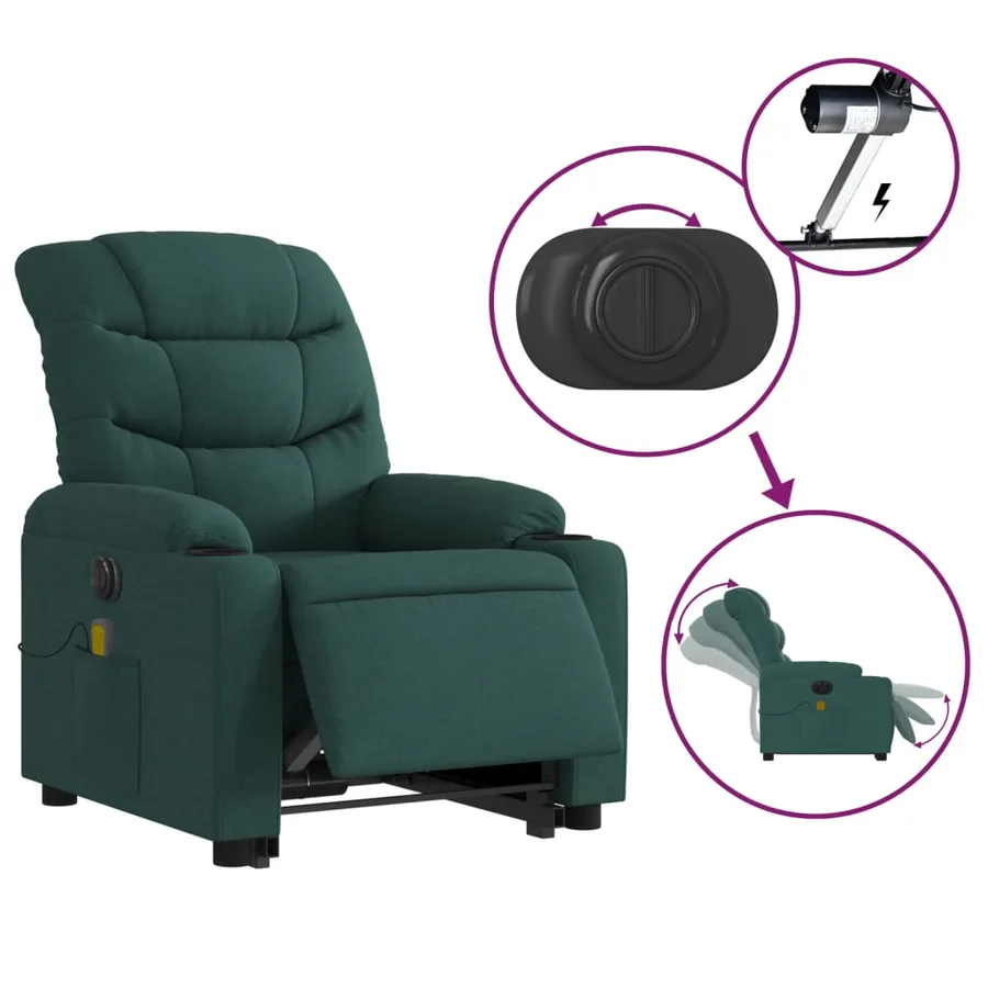 Fauteuil inclinable de massage électrique Vert foncé Tissu - 6