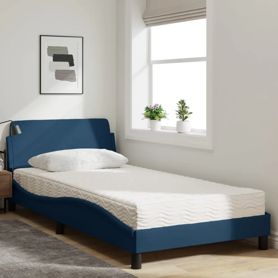 Lit avec matelas Dover bleu 100x200 cm tissu - 3