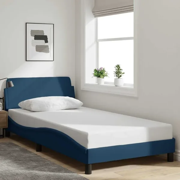 Cadre de lit avec tête de lit Dover bleu 100x200cm tissu
