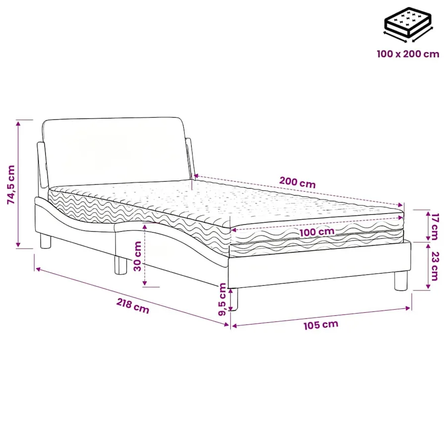Lit avec matelas Dover marron 100x200 cm similicuir - 9