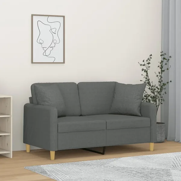 Canapé 2 places avec oreillers gris foncé 120 cm tissu