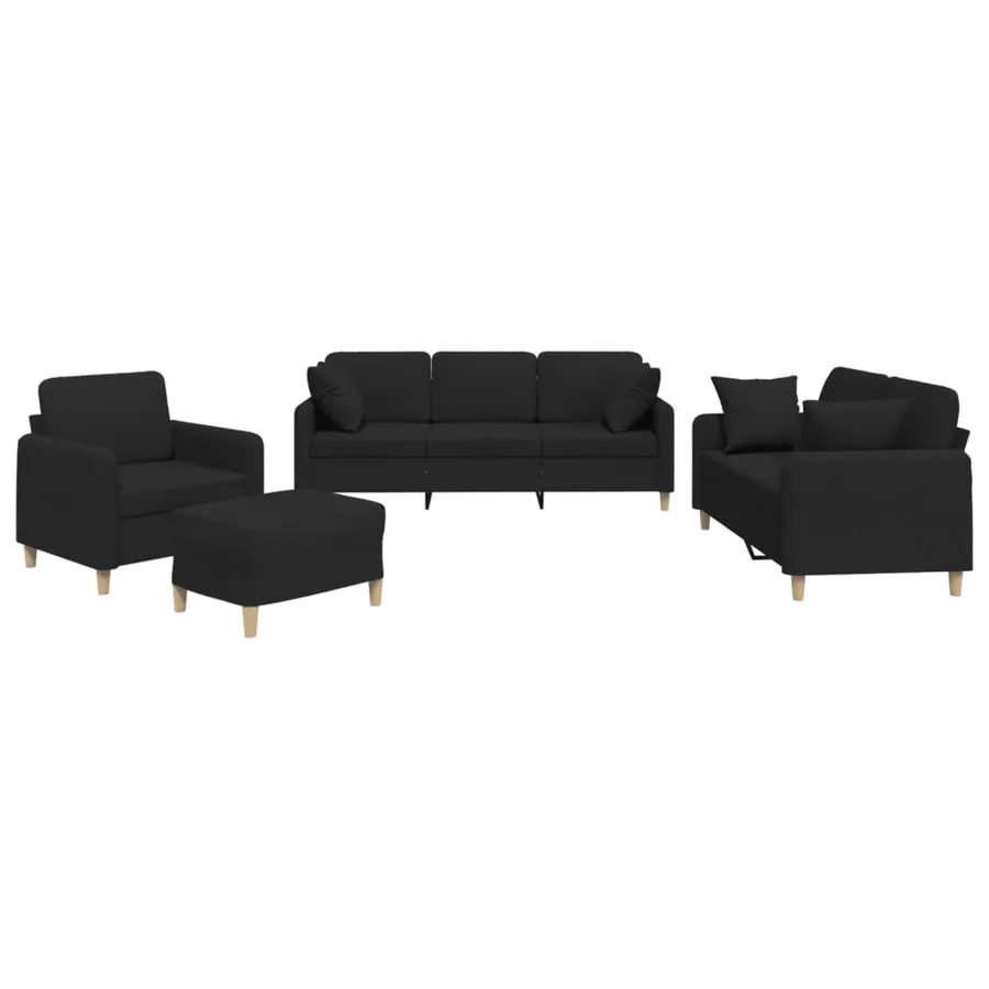 Ensemble de canapés 4 pcs avec coussins noir tissu - 2
