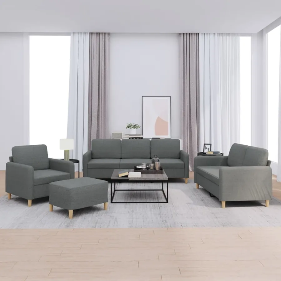 Ensemble de canapés 4 pcs avec coussins Gris foncé Tissu