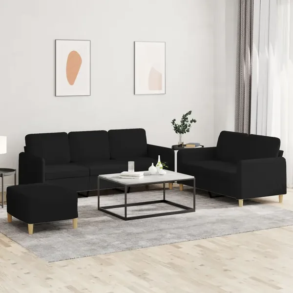 Ensemble de canapés 3 pcs avec coussins Noir Tissu