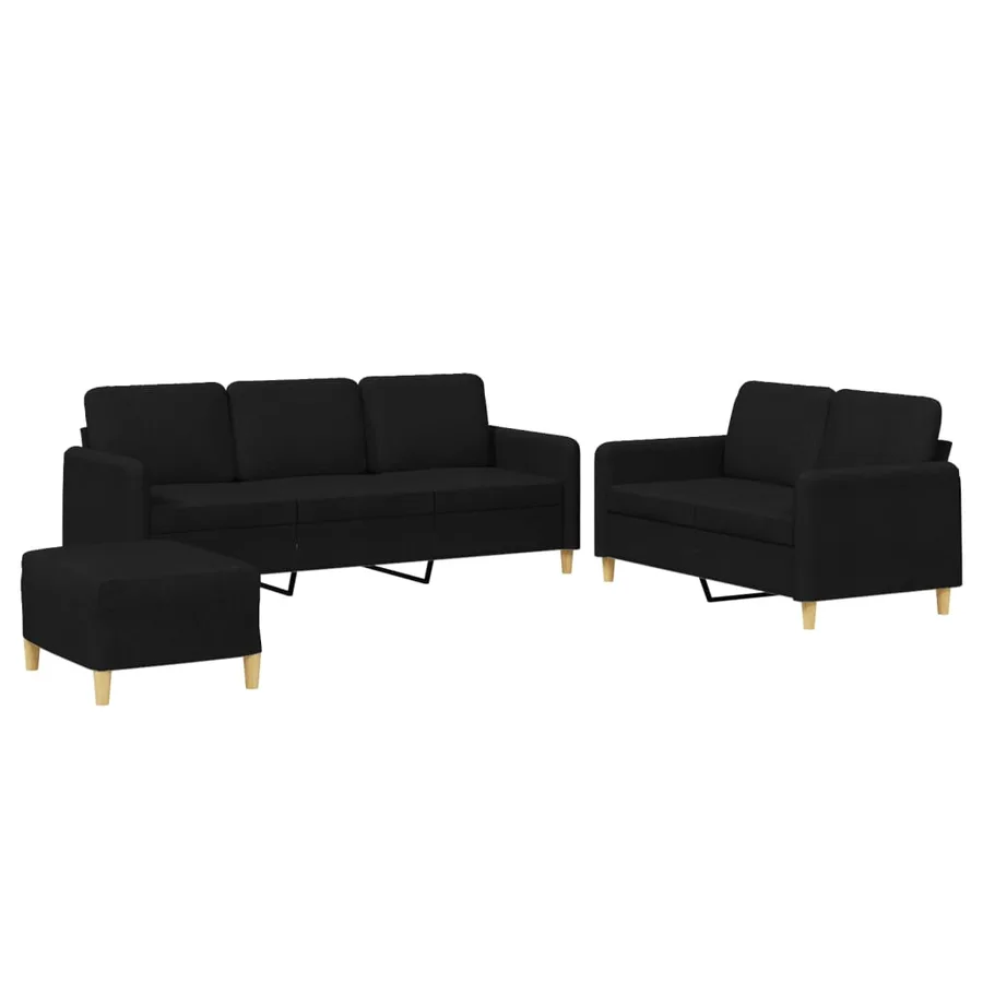 Ensemble de canapés 3 pcs avec coussins Noir Tissu - 2