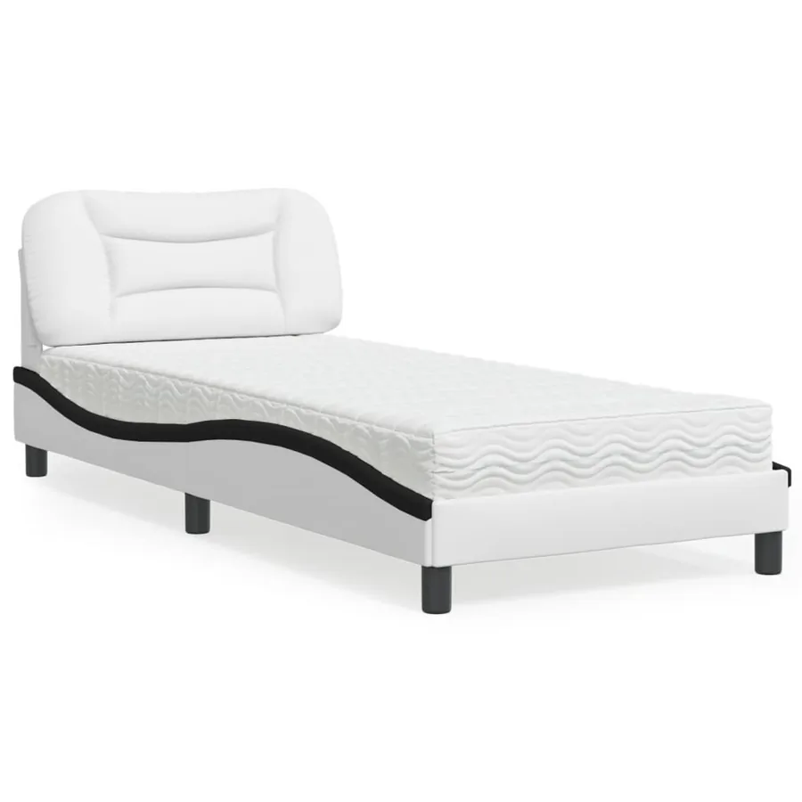 Lit avec matelas Hvar blanc et noir 80x200 cm similicuir