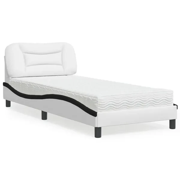 Lit avec matelas Hvar blanc et noir 80x200 cm similicuir